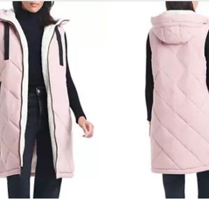 UGG Koolaburra Pink Sherpa Reversible Vest Jacket Hood Coat Faux Fur M 8 10 NWT